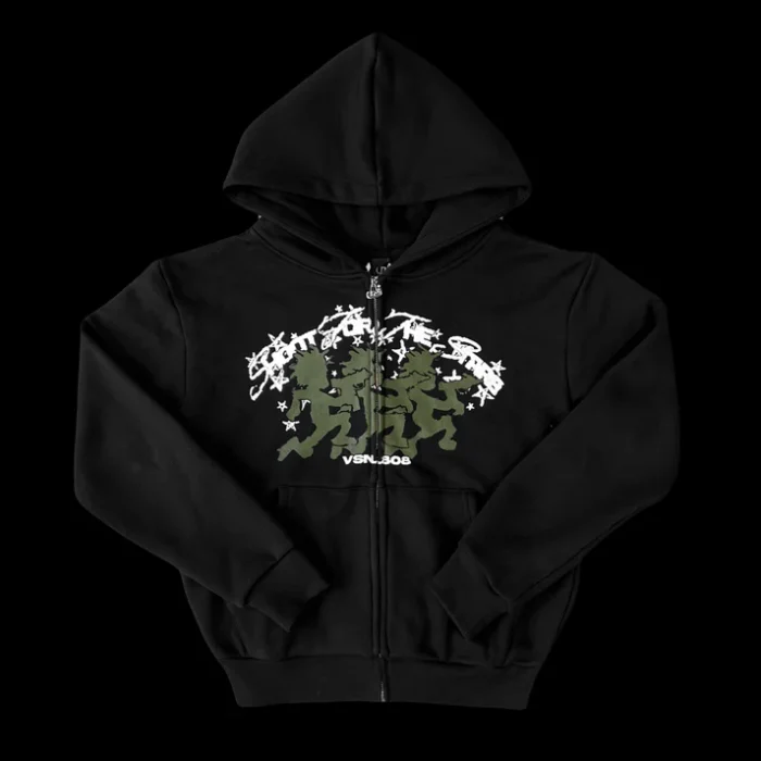 Sweat à Capuche Militaire Zippé Noir 808 Vision (4)
