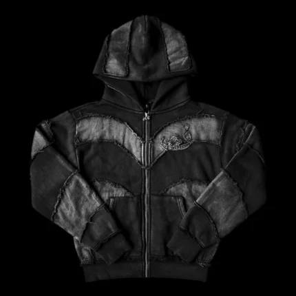 Sweat à Capuche Zippé Noir Effiloché 808 Vision (3)